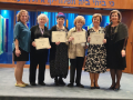 Milestone Awardees-l to r: Deborah Bruce, Gail Finkelstein, Arlene Laut, Carole Burke, Adele Weinstein, Marilyn Cohen